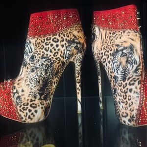 Red Leopard Print High Heels